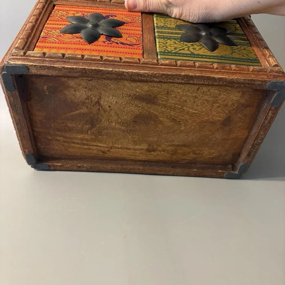 Vintage  Carved Wooden Spice Storage Jewelry Box Chest Indian Hippie Boho Heavy